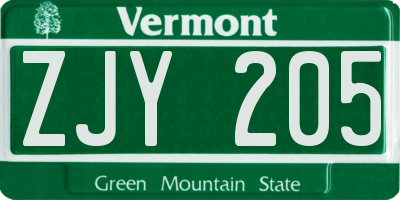 VT license plate ZJY205