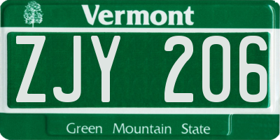 VT license plate ZJY206