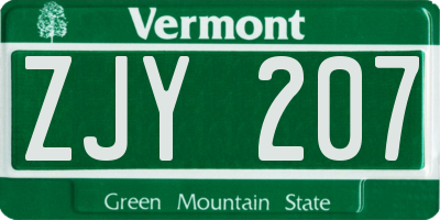 VT license plate ZJY207