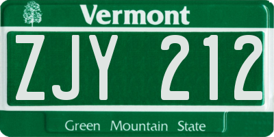 VT license plate ZJY212