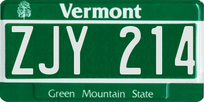 VT license plate ZJY214