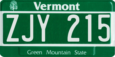 VT license plate ZJY215