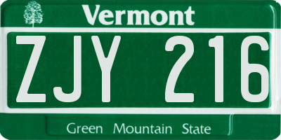 VT license plate ZJY216