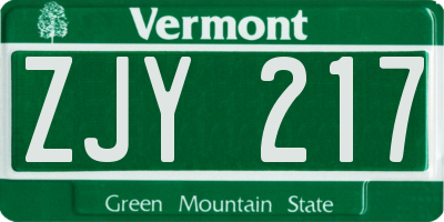 VT license plate ZJY217