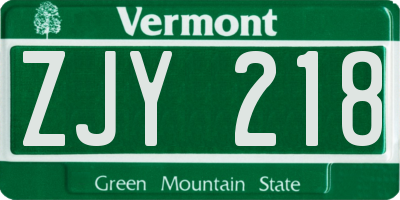 VT license plate ZJY218