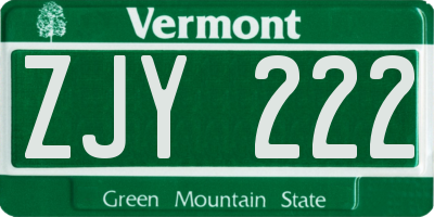 VT license plate ZJY222