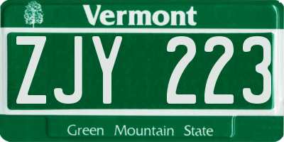 VT license plate ZJY223