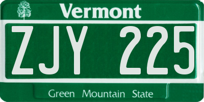 VT license plate ZJY225