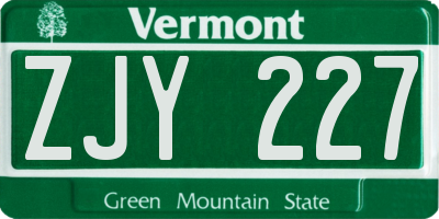 VT license plate ZJY227