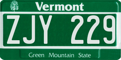 VT license plate ZJY229