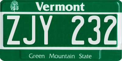 VT license plate ZJY232