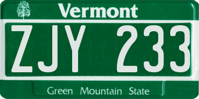 VT license plate ZJY233