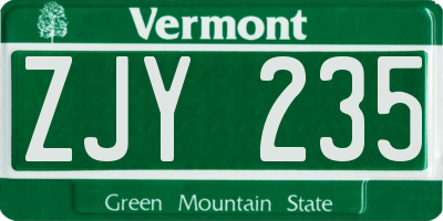 VT license plate ZJY235