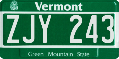 VT license plate ZJY243