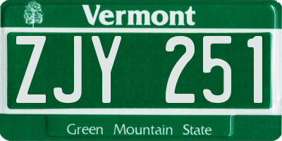 VT license plate ZJY251