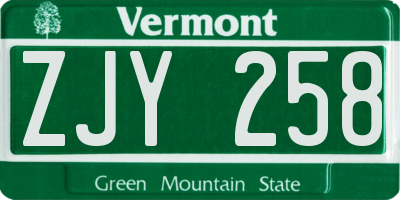 VT license plate ZJY258