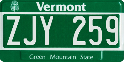 VT license plate ZJY259