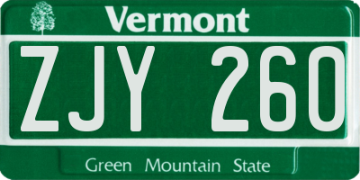 VT license plate ZJY260