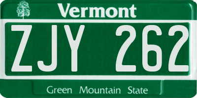 VT license plate ZJY262