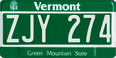 VT license plate ZJY274