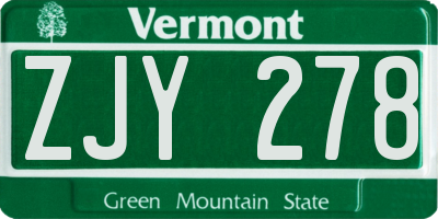 VT license plate ZJY278