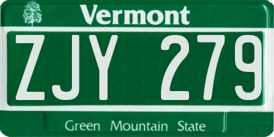 VT license plate ZJY279