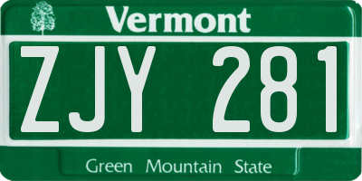 VT license plate ZJY281