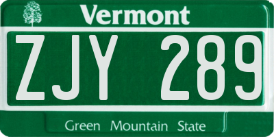 VT license plate ZJY289