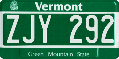 VT license plate ZJY292