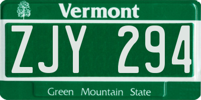 VT license plate ZJY294
