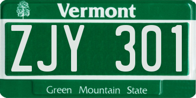 VT license plate ZJY301
