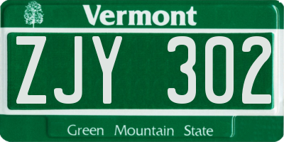 VT license plate ZJY302
