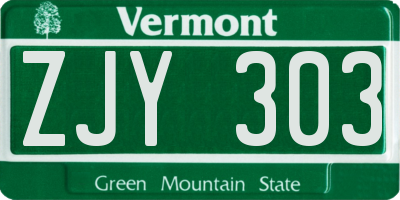 VT license plate ZJY303