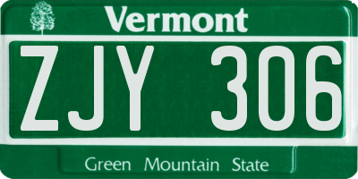 VT license plate ZJY306