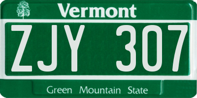 VT license plate ZJY307
