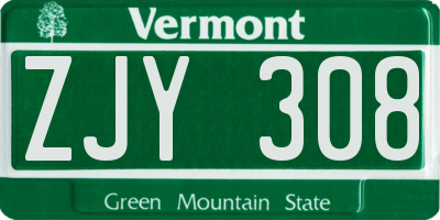 VT license plate ZJY308