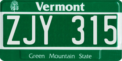 VT license plate ZJY315