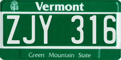 VT license plate ZJY316
