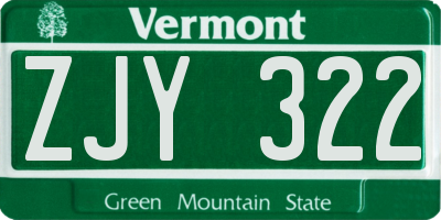 VT license plate ZJY322