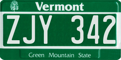 VT license plate ZJY342