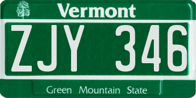 VT license plate ZJY346