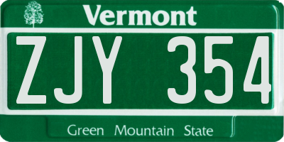 VT license plate ZJY354
