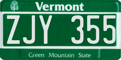 VT license plate ZJY355