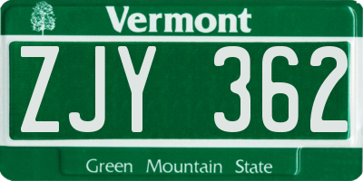 VT license plate ZJY362