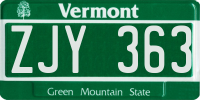 VT license plate ZJY363