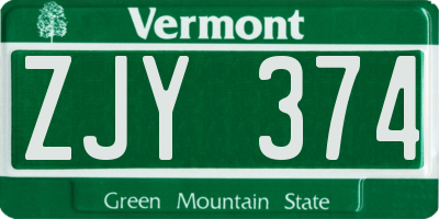 VT license plate ZJY374