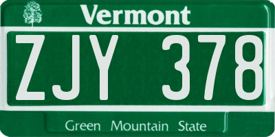VT license plate ZJY378