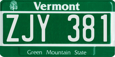 VT license plate ZJY381