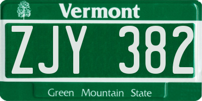 VT license plate ZJY382