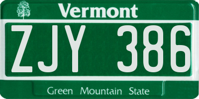 VT license plate ZJY386